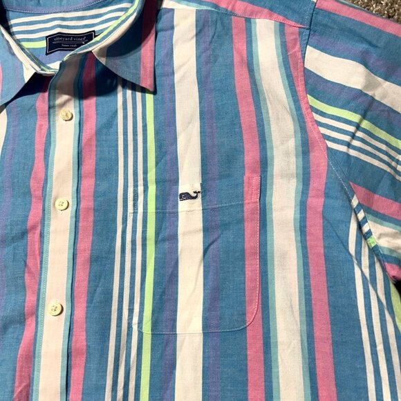 Vineyard Vines Men's Sz XXL Striped Short Sleeve Button-Down Multicolor Shirt - Picture 2 of 8
